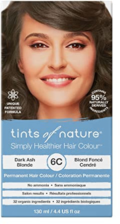 Tints of Nature 6C Dark Ash Blonde Permanent Hair Dye, Dunkelaschblond Permanente Haarfarbe, pflegt das Haar und deckt Grau ab, ammoniakfrei, 130 ml