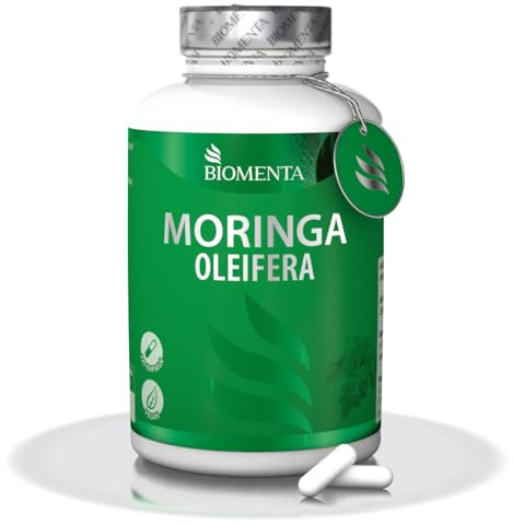 BIOMENTA Moringa Oleifera Kapseln Hochdosiert | 225 Kapseln mit 600 mg Moringa Blattpulver pro Kapsel | Veganes Nahrungsergänzungsmittel ohne Magnesiumstearat | Laborgeprüfte Qualität