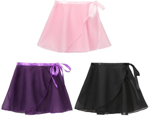 kilofly 3pc Girls Ballerina Sheer Wrap Ballet Tutu Dress Dance Skirts Value Pack Multicolored