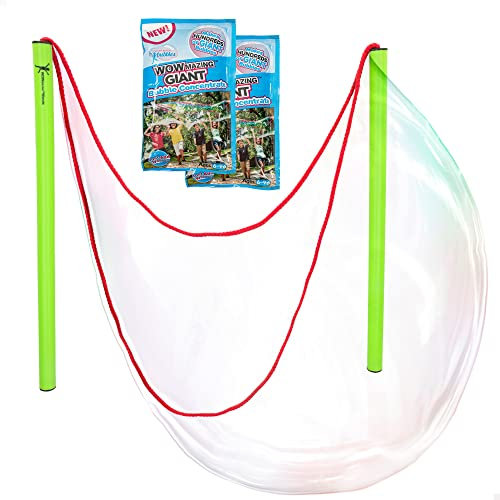 WOWmazing Giant Bubble Stäbe Kit: (4-teiliges Set) | inkl. Zauberstab, Big Bubble Konzentrat und Tipps & Trick Booklet | Outdoor Spielzeug für Kinder, Jungen, Mädchen | Seifenblasen Made in USA