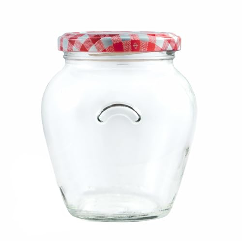Pack of 12 212ml Orcio Jam Jars with a Choice Coloured of lids (Red Gingham)