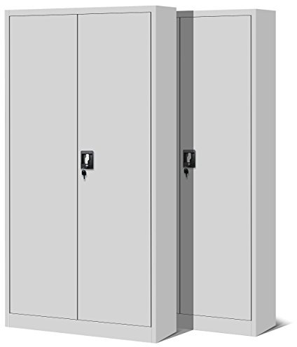 Jan Nowak 2er Set Aktenschrank C001H Büroschrank Metallschrank Werkzeugschrank 4 Einlegeböden Drehgriff Pulverbeschichtung Flügeltürschrank Abschließbar 195 cm x 90 cm x 40 cm (Grau)