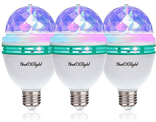 YouOKLight 3-Pack E26 Full Color Rotating Lamp LED Strobe Bulb Multi changing Color Crystal Stage Light for Disco Birthday Party Club Bar