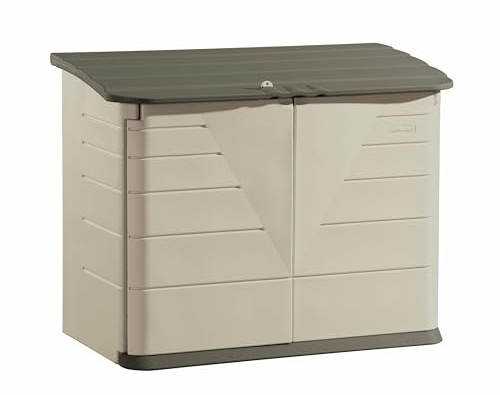 Rubbermaid Large Horizontal Resin Outdoor Storage Shed With Floor (5 x 4 Ft) Weather Resistant, Beige/Brown, Organization for Home/Backyard/Pool Chemicals/Toys/Garden Tools/Porch/Patio Cushions