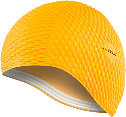 Aqua Speed Womens Swimming Cap | Damen Badekappe Lange Haare | Latexkappe wasserdicht | Latex Schwimmkappe dehnbar | Waterproof Swim Cap Women | Schwimmmütze Mädchen | orange 75 | Bombastic