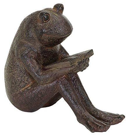 Bellaa Quite Reading Garden Frog Statue, Polystone