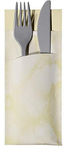 Gastropapier 520 Bestecktaschen mit Serviette Creme beige marmoriert 20 cm