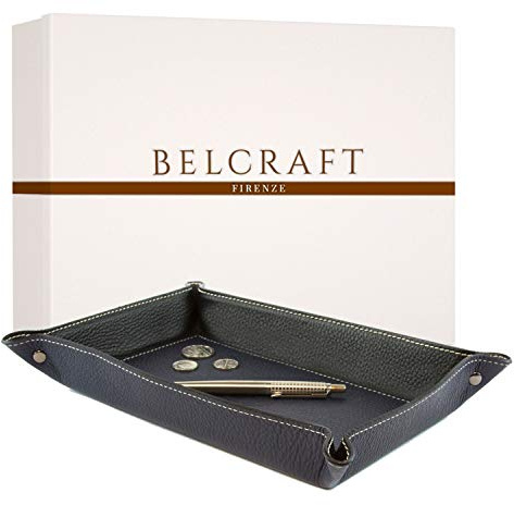 Luni Taschenleerer Leder, Handgearbeitet in klassischem italienischem Stil, Ordentlich Tablett, Blau (28x19 cm)