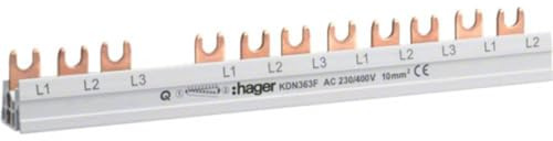 Hager KDN363F Phasensch. 3P+N 63A 10qmm 12 Einh.Gabelanschluss isoliert Grau