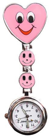 Tiga-Med Schwesternuhr Krankenschwesternuhr Top modernes Tigaheart-Smiley Design mit Clip und Batterie Pflegeruhr Kitteluhr Damenuhr Herrenuhr 1 Stück (Pink)