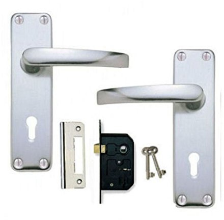 DISCOUNT HARDWARE UK Aluminium SAA Lever Lock Door Handles +2 Lever Lock Set 2 Keys (KA)