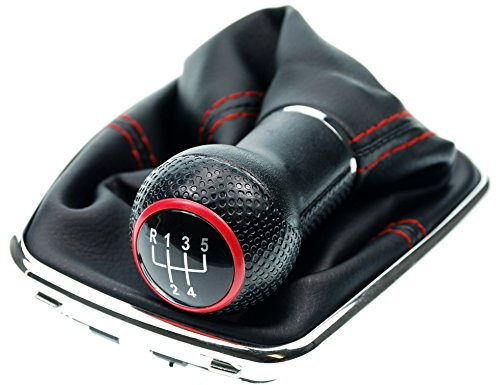 Schaltsack & Schaltknauf für VW Golf 4 IV & für Bora - 23mm - Bj. 1997 - 2006 - 5 Gang Knauf mit Rahmen - Schwarz Rot Chrom - Schaltmanschette Schalthebel Manschette Schaltgetriebe Schaltung A251-1