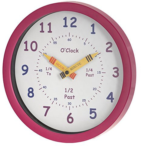 Unity 25 cm Orologio da Parete Henley per Bambini, impara l'ora, Rosa