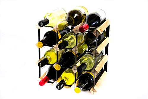 Cranville wine racks Klassische 12 Flaschen Kiefernholz und schwarzem Metall Weinregal fertig montiert