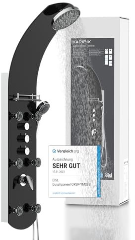 EISL Caraibi, pannello doccia con getto benessere, con 6 ugelli per il massaggio, in vetro di sicurezza colorato, Nero, ORSP-YMSBB