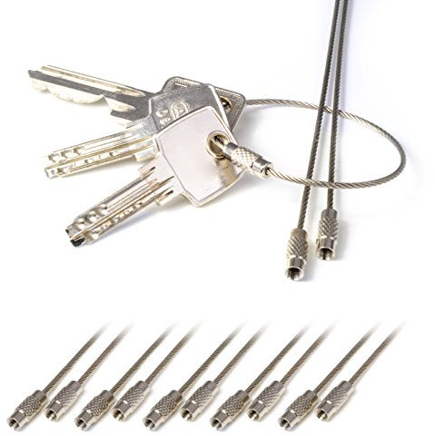 Anello in filo di acciaio inox in set da 20 pezzi, anello portachiavi, filo metallico, filo con tappo filettato, portachiavi in corda metallica, rope, portachiavi