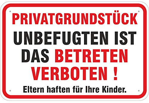 Schild Privatgrundstück ! Unbefugten ist das Betreten verboten! 300 x 450 mm aus Aluminium-Verbundmaterial 3mm stark