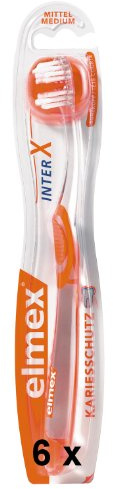ELMEX 6 elmex KARIESSCHUTZ inter X mittel Kurzkopf Zahnbürsten - Orange, Gelb, Grün, Blau - 6 Stück - Manuell - Zahnbürste