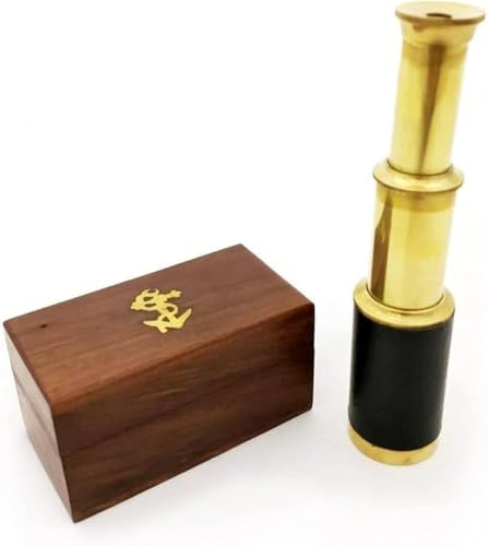Nautical Marine Spyglass Pirate Brass Telescope with Wooden Box 6 inch