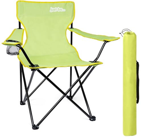 just be... Campingstuhl. Klappstuhl fürs Camping, Angelstuhl mit Armlehne und Getränkehalter in unterschiedlichen Farben - Lichtgrun