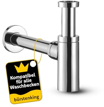 Bürstenking Universal Design Siphon, für Waschbecken und Waschtisch, einfache Montage und Reinigung, 1 1/4 Anschlussgewinde, runde Form, chrom