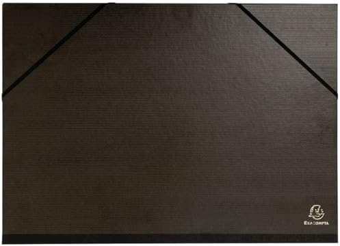 Exacompta - Réf. 548015E - 4 cartons à dessin kraft noir vernis - avec élastiques et 3 rabats - dos et coins toilés - dimensions 32 x 45 cm - format à classer A3 (297 x 420 mm) - couleur noir