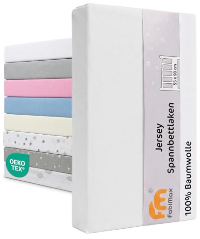 FabiMax 2677 Jersey Spannbettlaken für Beistellbett und Wiege, 90 x 55 cm, weiß