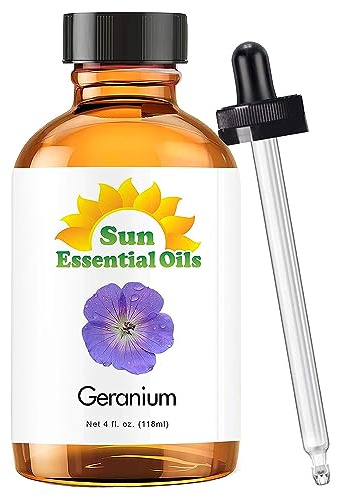 Sun Essential Oils Geranium Essential Oil – Pure Geranium Extract Aromatherapy Oil (4 Fl Oz)