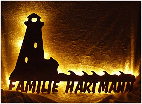 Namofactur personalisiertes Nordsee-Nachtlicht aus Holz mit LED | Mit Wunschname und persönlichen Daten – als beleuchtete Wanddeko für Nordseefans; Batterien sind nicht enthalten.