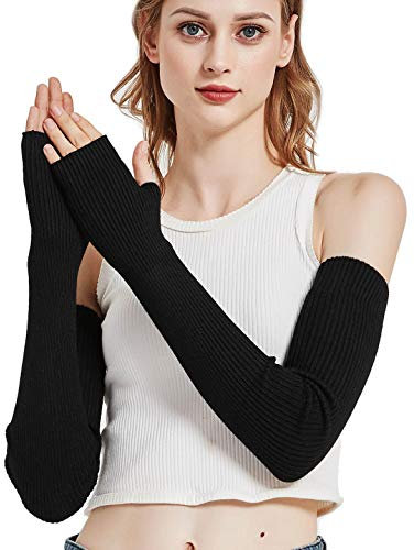 Novawo Frauen Winter Armstulpen Halbhandschuhe gestrickt lange fingerlose Handschuhe