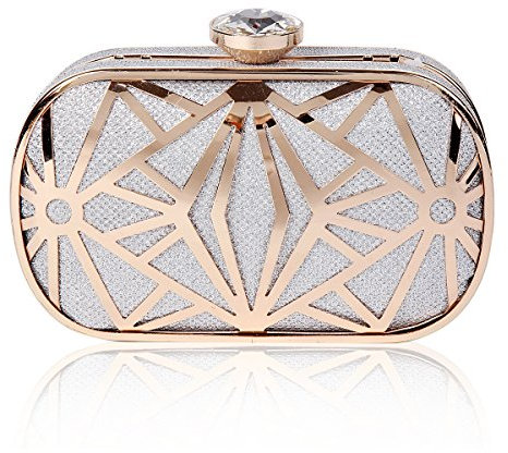 Damara Damen Metall Diamant Elegant Clutch Umhängetasche,Silber