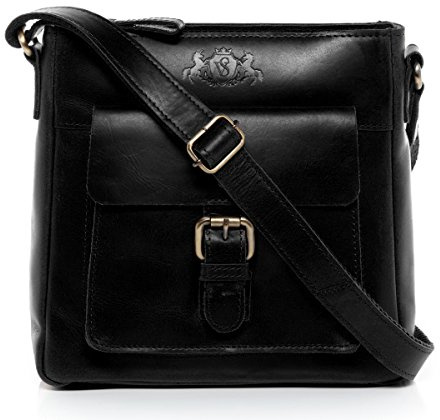 SID & VAIN kleine Schultertasche echt Leder - Handtasche Yale - Umhängetasche Damentasche mit Schultergurt - Ledertasche Damen schwarz handgefertigt