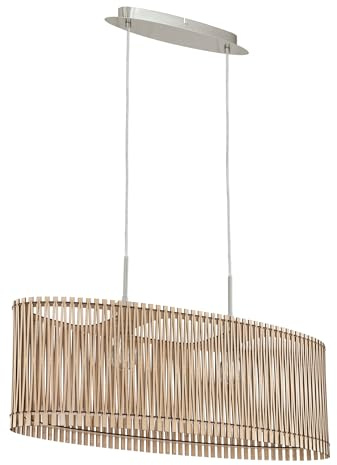 EGLO Pendelleuchte Sendero, Hängelampe Boho Hängeleuchte | aus Stahl in Nickel-Matt, Holz in Ahorn, Esstischlampe Natur, Wohnzimmerlampe hängend mit E27 Fassung, 77,5 cm