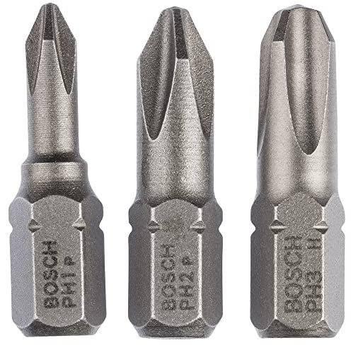 Bosch 2 607 001 752 - Set de 3 puntas de atornillar extraduras (PH) - PH1; PH2; PH3; 25 mm (pack de 3)