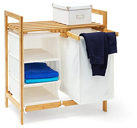 Relaxdays 10019206 Panier à linge LINEA coffre pliable en bambou Corbeille lessive salle bain 40L 77 x 69,5 x 36 cm compartiments, nature