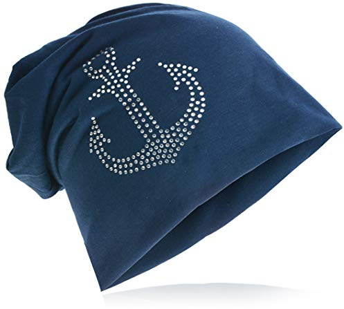 Miobo Slokande lång beanie-mössa med ankare, unisex, en storlek för vuxna, En Storlek