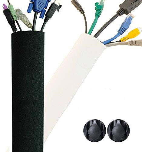Guaina Nascondi, Organizza e Raccogli Cavi, Qualità Premium per Cable Management di Cavi TV a Parete, Scrivania, Computer, Ufficio, Casa - Regolabile DIY in Neoprene, Reversibile Bianco Nero, 160 cm