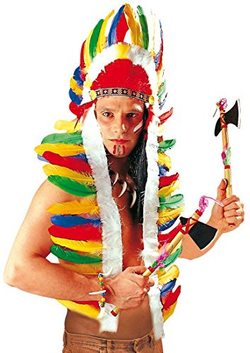 Amakando Indianer Kopfschmuck Häuptling Federhaube lang 160 cm Western Feder Haube Federkopfschmuck Apachen Rothaut Squaw Wilder Westen Federschmuck Fasching Cowboy Karneval Kostüm Zubehör