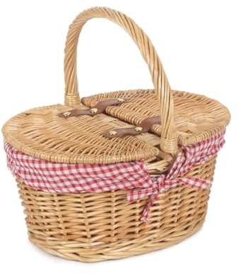 Red Hamper Child's Lined Oval Lidded Picnic Basket