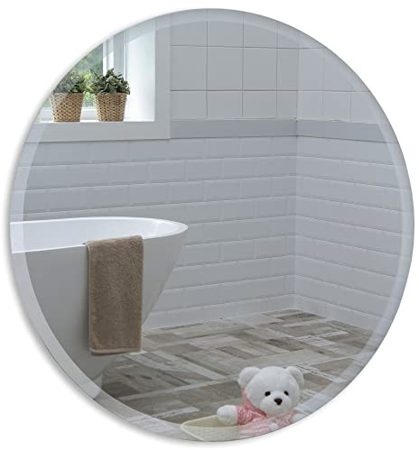 Neue Design Mood® Runder Premium-Badezimmerspiegel | Wandmontage | abgeschrägter, rahmenloser Spiegel | für Toilette, Gäste-WC, Schlafzimmer, Flur (60 cm x 60 cm)