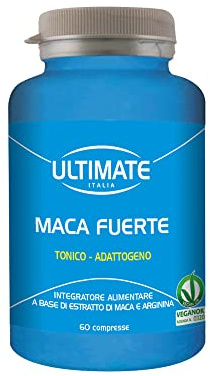 Ultimate Italia - Maca Fuerte - 60 cps - tonico adattogeno a base di maca peruviana e arginina per aumentare energia e vitalità