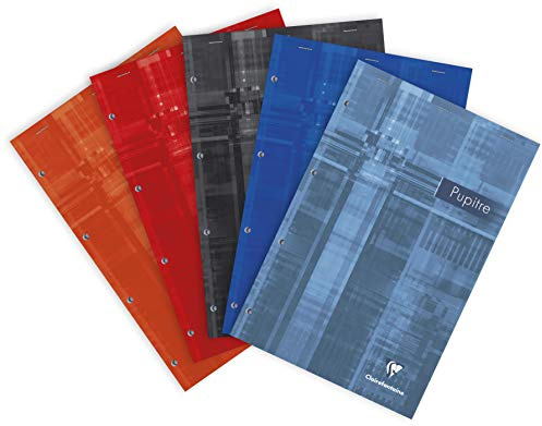 Clairefontaine 66135C - Block Pupitre DIN A4+ 21x31,8cm, kopfseitig geheftet, mikroperforiert, 4-fach gelocht, 80 Blatt 90g, liniert mit Rand, farbig sortiert, 1 Stück