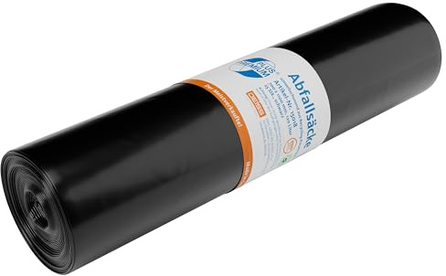 DEISS PREMIUM PLUS Müllsäcke, schwarz, 120 l, 25 Stück pro Rolle, LDPE | Maße: 700 × 1100 mm; Abfallsäcke für leichte, große und sperrige Abfälle - Made in Germany