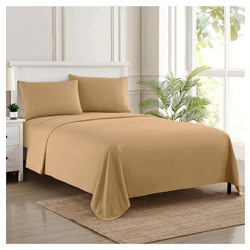Sweet Home Collection Luxury Bedding Set with Flat, Fitted Sheet, 2 Pillow Cases, Microfiber, Taupe, King