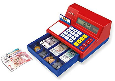 Learning Resources Pretend & Play Calculator Cash Register (UK Currency), Develops Early Maths Skills, Cash Register Toy for Kids, Pretend Play Toy Till, Play Money for Kids , 47 Pieces, Ages 3+