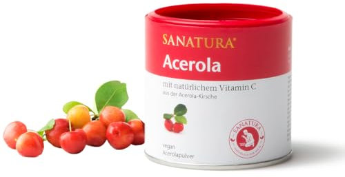 Sanatura Acerola – 100 g Acerola Pulver – natürliches Vitamin C hochdosiert – aus der Acerolakirsche – einfache Anwendung, sehr ergiebig, vegan