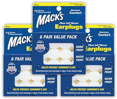 Macks Pillow Soft Moldable Silicone Putty Earplugs 6 Pairs x 3 (18 Pairs) White