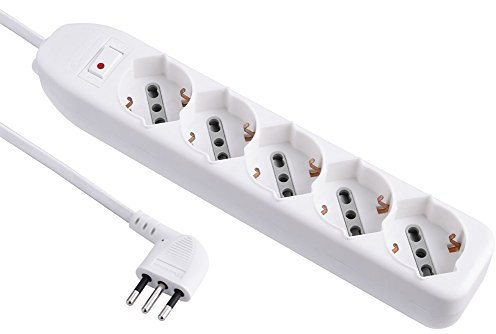 Electraline 62064 Multipresa 5 Posti polivalenti, Colore Bianco, Cavo 1,5 m-Spina Piccola 10A