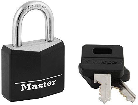 Master Lock Cadenas à clé en aluminium recouvert 131D, noir, un paquet