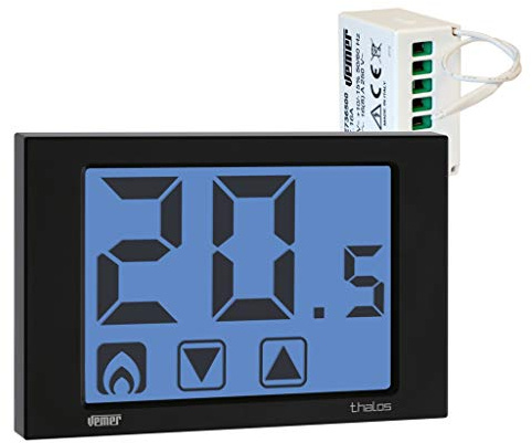 VEMER VE483400 SET THALOS RF - Set composto da 1 Termostato Touch Screen da Parete a Batterie + 1 Attuatore Remoto RF, Nero